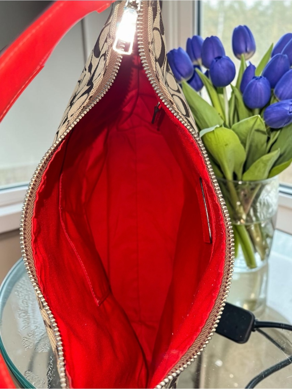 Coach Brown Signature Canvas Hobo with Red Leather Handle and Tag - Picture 15 of 15